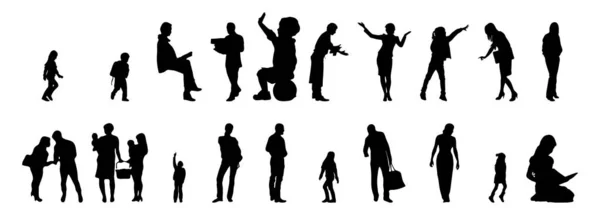 Vektor Silhouetten Umrisse Von Menschen Konturzeichnung Menschen Silhouette Icon Set — Stockvektor