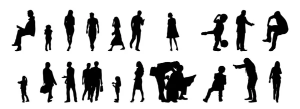 Vector Silhouetten Overzicht Silhouetten Van Mensen Contourtekening Personensilhouet Icoon Set — Stockvector