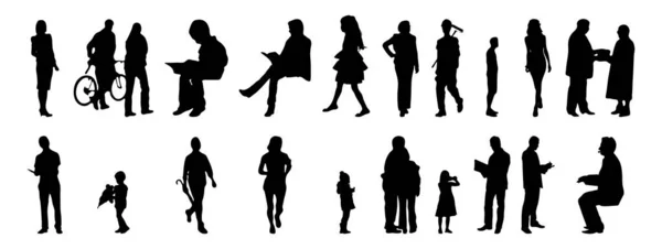 Vektor Silhouetten Umrisse Von Menschen Konturzeichnung Menschen Silhouette Icon Set — Stockvektor