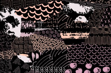 Soyut siyah darbeler, El, Vektör Deseni 'ni çizdi. Geometrik tarzda soyut arkaplan. Soyut çok renkli geometrik desen