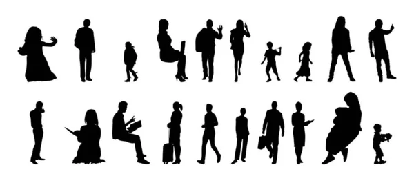 Vektor Silhouetten Umrisse Von Menschen Konturzeichnung Menschen Silhouette Icon Set — Stockvektor