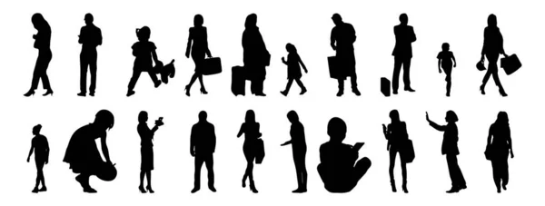 Vector Silhouetten Overzicht Silhouetten Van Mensen Contourtekening Personensilhouet Icoon Set — Stockvector