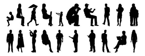 Vektor Silhouetten Umrisse Von Menschen Konturzeichnung Menschen Silhouette Icon Set — Stockvektor