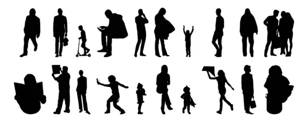 Vektor Silhouetten Umrisse Von Menschen Konturzeichnung Menschen Silhouette Icon Set — Stockvektor