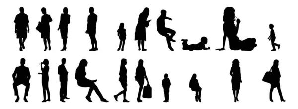 Vektor Silhouetten Umrisse Von Menschen Konturzeichnung Menschen Silhouette Icon Set — Stockvektor