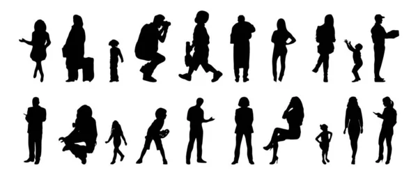 Vektor Silhouetten Umrisse Von Menschen Konturzeichnung Menschen Silhouette Icon Set — Stockvektor