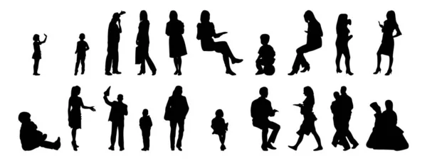 Vector Silhouettes Outline Silhouettes People Contour Drawing People Silhouette Icon — Stock Vector