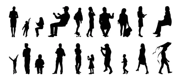 Vektor Silhouetten Umrisse Von Menschen Konturzeichnung Menschen Silhouette Icon Set — Stockvektor