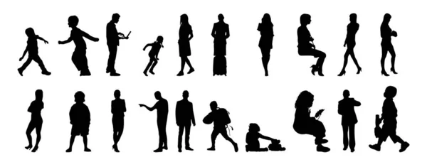 Vector Silhouetten Overzicht Silhouetten Van Mensen Contourtekening Personensilhouet Icoon Set — Stockvector