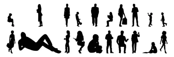 Vektor Silhouetten Umrisse Von Menschen Konturzeichnung Menschen Silhouette Icon Set — Stockvektor