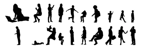 Vektor Silhouetten Umrisse Von Menschen Konturzeichnung Menschen Silhouette Icon Set — Stockvektor