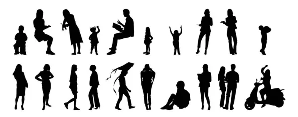 Vector Silhouetten Overzicht Silhouetten Van Mensen Contourtekening Personensilhouet Icoon Set — Stockvector