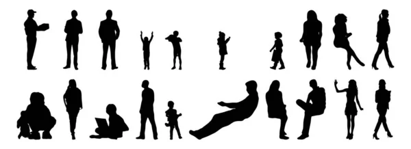 Vector Silhouetten Overzicht Silhouetten Van Mensen Contourtekening Personensilhouet Icoon Set — Stockvector