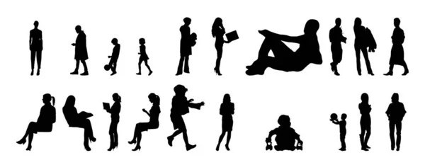 Silhouettes Vectorielles Silhouettes Esquissées Personnes Dessin Contour Silhouette Personnes Icône — Image vectorielle