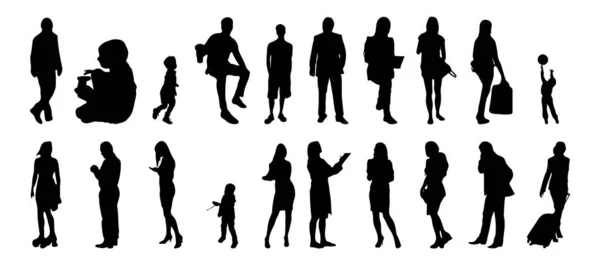 Vector Silhouetten Overzicht Silhouetten Van Mensen Contourtekening Personensilhouet Icoon Set — Stockvector