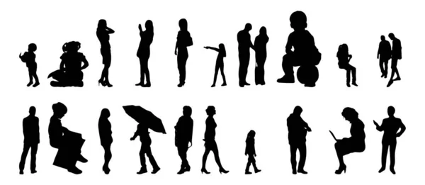 Vector Silhouetten Overzicht Silhouetten Van Mensen Contourtekening Personensilhouet Icoon Set — Stockvector