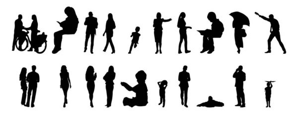 Vektor Silhouetten Umrisse Von Menschen Konturzeichnung Menschen Silhouette Icon Set — Stockvektor