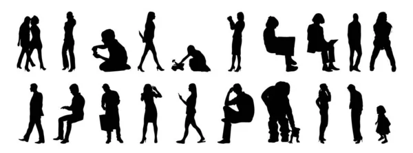 Vektor Silhouetten Umrisse Von Menschen Konturzeichnung Menschen Silhouette Icon Set — Stockvektor