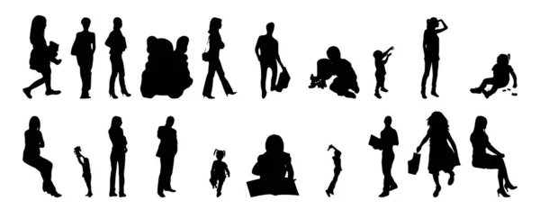 Vektor Silhouetten Umrisse Von Menschen Konturzeichnung Menschen Silhouette Icon Set — Stockvektor