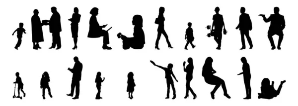 Vektor Silhouetten Umrisse Von Menschen Konturzeichnung Menschen Silhouette Icon Set — Stockvektor