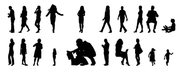 Vektor Silhouetten Umrisse Von Menschen Konturzeichnung Menschen Silhouette Icon Set — Stockvektor