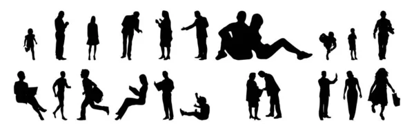 Silhouettes Vectorielles Silhouettes Esquissées Personnes Dessin Contour Silhouette Personnes Icône — Image vectorielle