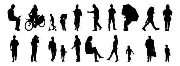 Vektor Silhouetten Umrisse Von Menschen Konturzeichnung Menschen Silhouette Icon Set — Stockvektor