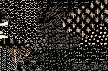 Soyut siyah darbeler, El, Vektör Deseni 'ni çizdi. Geometrik tarzda soyut arkaplan. Soyut çok renkli geometrik desen