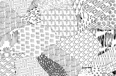 Soyut siyah darbeler, El, Vektör Deseni 'ni çizdi. Geometrik tarzda soyut arkaplan. Soyut çok renkli geometrik desen