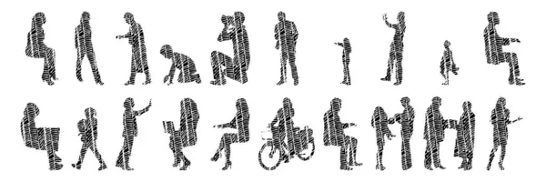 Silhouettes Vectorielles Silhouettes Esquissées Personnes Dessin Contour Silhouette Personnes Icône — Image vectorielle