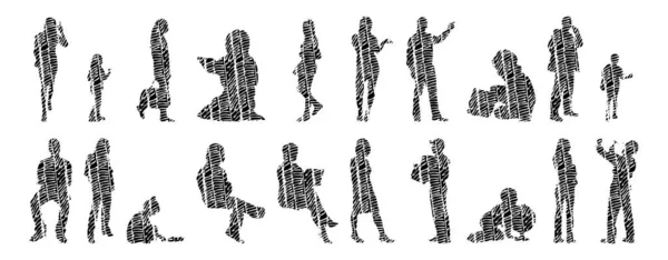 Vector Silhouettes Outline Silhouettes People Contour Drawing People Silhouette Icon — 스톡 벡터