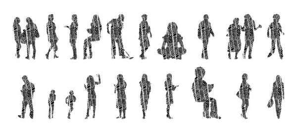 Silhouettes Vectorielles Silhouettes Esquissées Personnes Dessin Contour Silhouette Personnes Icône — Image vectorielle