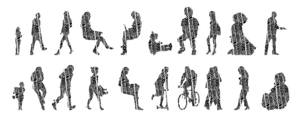 Silhouettes Vectorielles Silhouettes Esquissées Personnes Dessin Contour Silhouette Personnes Icône — Image vectorielle