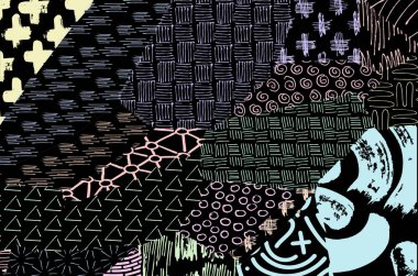 Soyut siyah darbeler, El, Vektör Deseni 'ni çizdi. Geometrik tarzda soyut arkaplan. Soyut çok renkli geometrik desen