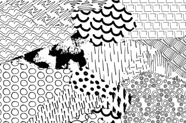 Soyut siyah darbeler, El, Vektör Deseni 'ni çizdi. Geometrik tarzda soyut arkaplan. Soyut çok renkli geometrik desen