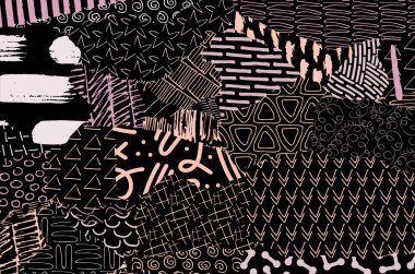 Soyut siyah darbeler, El, Vektör Deseni 'ni çizdi. Geometrik tarzda soyut arkaplan. Soyut çok renkli geometrik desen