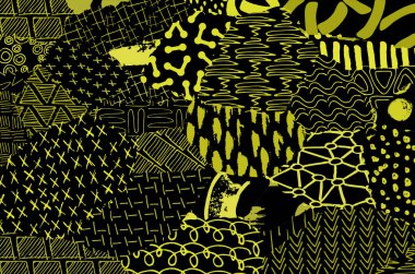 Soyut siyah darbeler, El, Vektör Deseni 'ni çizdi. Geometrik tarzda soyut arkaplan. Soyut çok renkli geometrik desen