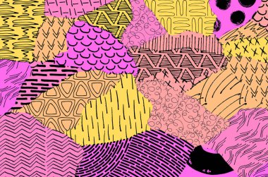 Soyut siyah darbeler, El, Vektör Deseni 'ni çizdi. Geometrik tarzda soyut arkaplan. Soyut çok renkli geometrik desen