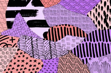 Soyut siyah darbeler, El, Vektör Deseni 'ni çizdi. Geometrik tarzda soyut arkaplan. Soyut çok renkli geometrik desen