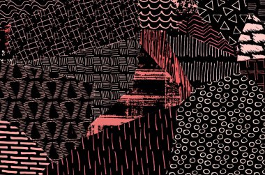 Soyut siyah darbeler, El, Vektör Deseni 'ni çizdi. Geometrik tarzda soyut arkaplan. Soyut çok renkli geometrik desen