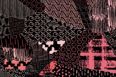 Soyut siyah darbeler, El, Vektör Deseni 'ni çizdi. Geometrik tarzda soyut arkaplan. Soyut çok renkli geometrik desen