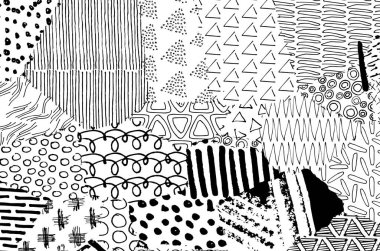 Soyut siyah darbeler, El, Vektör Deseni 'ni çizdi. Geometrik tarzda soyut arkaplan. Soyut çok renkli geometrik desen