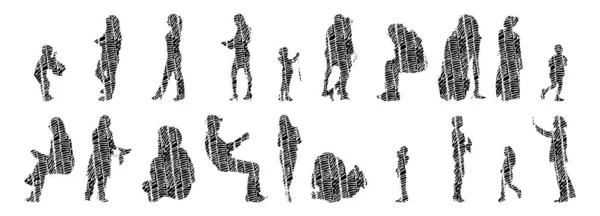 Vector Silhouettes Outline Silhouettes People Contour Drawing People Silhouette Icon — 스톡 벡터