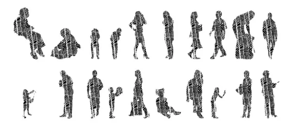 Silhouettes Vectorielles Silhouettes Esquissées Personnes Dessin Contour Silhouette Personnes Icône — Image vectorielle