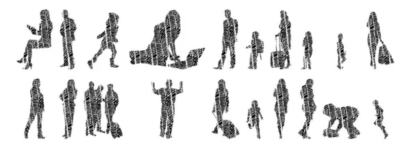 Vector Silhouettes Outline Silhouettes People Contour Drawing People Silhouette Icon — 스톡 벡터