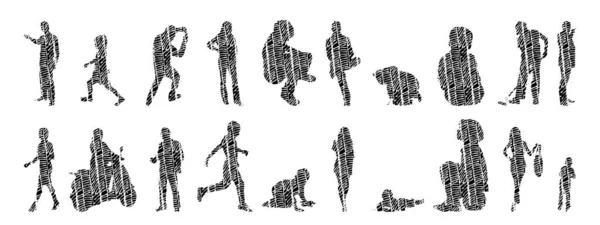 Vector Silhouettes Outline Silhouettes People Contour Drawing People Silhouette Icon — 스톡 벡터