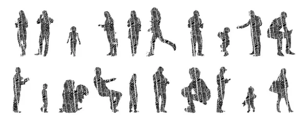 Silhouettes Vectorielles Silhouettes Esquissées Personnes Dessin Contour Silhouette Personnes Icône — Image vectorielle