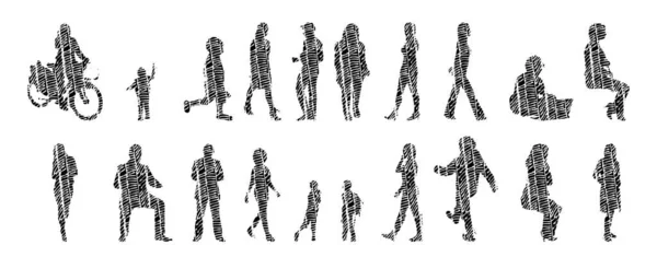 Silhouettes Vectorielles Silhouettes Esquissées Personnes Dessin Contour Silhouette Personnes Icône — Image vectorielle