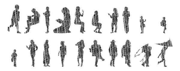 Silhouettes Vectorielles Silhouettes Esquissées Personnes Dessin Contour Silhouette Personnes Icône — Image vectorielle