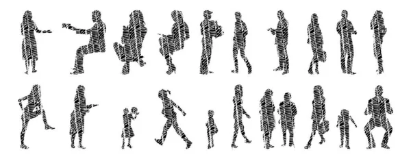 Silhouettes Vectorielles Silhouettes Esquissées Personnes Dessin Contour Silhouette Personnes Icône — Image vectorielle